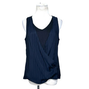 Three dots black sleeveless overlay blouse size small